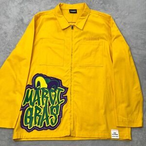 Pleasures Yellow Mardi Gras Timon Pumbaa Zip Up Work Jacket 2XL Streetwear